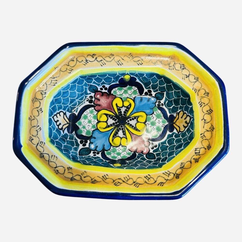 Hernandez Talavera Soap/Trinket Dish Pue Mexico Pottery Rectangular Signed EUC